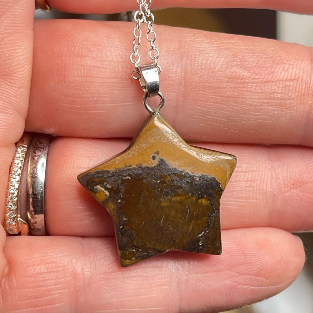 Iron Tiger eye pendant star carving necklace Crystal healing silver plated